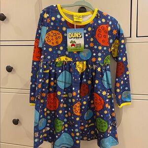 Duns organic long sleeve space dress with gather skirt